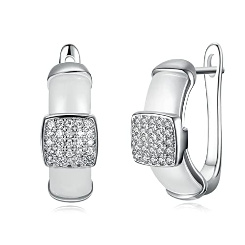 Pendientes de aro con forma cuadrada y pavé de circonitas premium KnSam