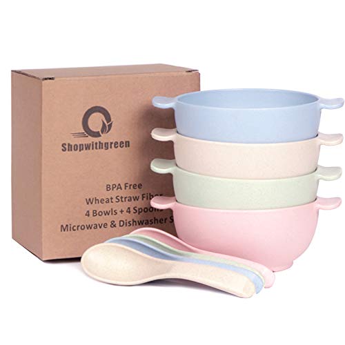 Shopwithgreen Unbreakable Kids Bowls -Microwave Dishwasher Safe- Wheat Straw Snack Bowl Sets