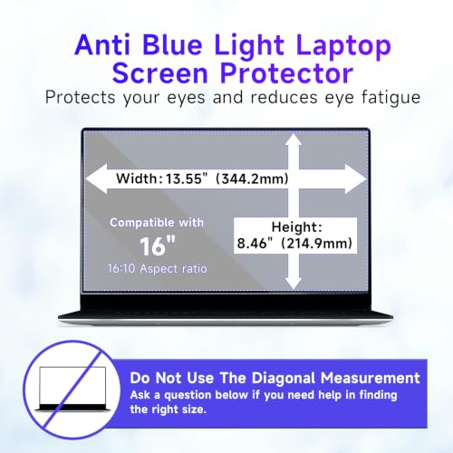 Image of IPROKKO 2 Pack 16-Inch 16:10 Blue Light Filter Laptop Screen Protector | HD Clear Eye Protection, Matte Film Anti-Glare & Scratch, Compatible 16 inch 1920x1200 Dell Lenovo HP Acer Asus Computer Monitor