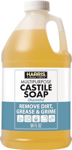 HARRIS Multi-Purpose Pure Liquid Castile Soap for Home Cleaning, Multi-Purpose Cleaner, For Dish Soap, Laundry Detergent, Kitchen and Bathroom Surfaces, Kids Rooms, Unscented, 64 Oz