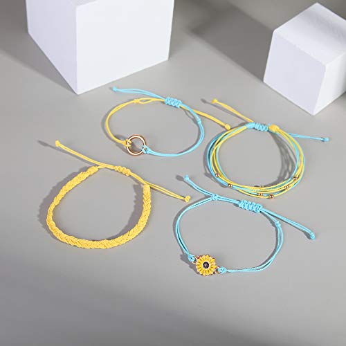 Image of Stackable Sunflower String Bracelets Cute Boho Braided Summer Beach Jewelry