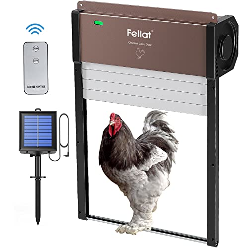 Fellat Automatic Chicken Coop Door Opener Solar Powered With Timer, Light Sensor And Remote Controls, Full Aluminum Weatherproof Auto Chicken Coop Door, Brown #TOP12
