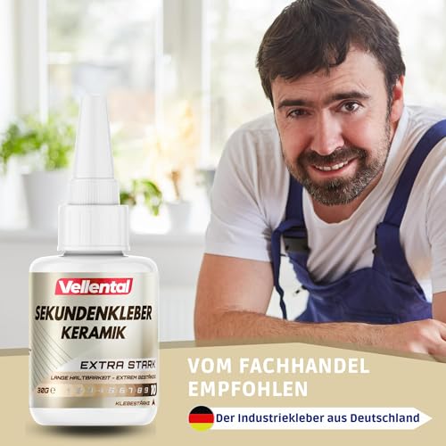 Sekundenkleber für Keramik & Porzellan extra stark 30g - Porzellankleber spülmaschinenfest, hitzebeständig & mit Nadel Verschluss gegen Austrocknung - Reparatur Kleber für Keramik, Porzellan & Ton