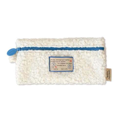 Image of Monolike Unmatched Friends Bbogeuli Pencil Case, Ivory - Slim Fuzzy Fleece Pen Pouch for Daily Use with Stain-Resistant Lining