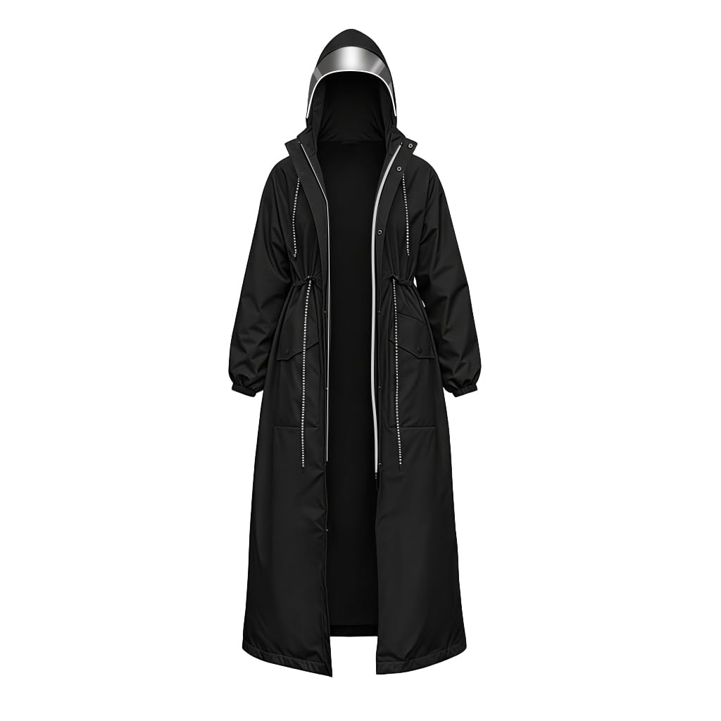 Women's EVA Waterproof Hooded Raincoat, Long Zip-Up Rain Jacket with Drawstring Waist & Elastic Cuffs, Packable Outdoor Windproof Rain Coat for Travel, Hiking & Daily Wear M-XL-image-17
