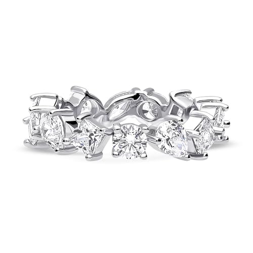 BERRICLE Sterling Silver Cluster Cubic Zirconia CZ Fashion Anniversary Eternity Ring for Women, Rhodium Plated Size 4-102