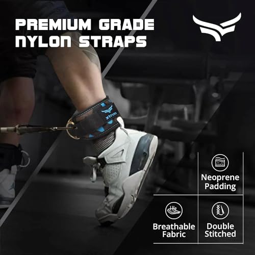 Image of XTRIM Unisex Stylish Ankle Straps with Metal D-Rings for Cable Machine, Kickbacks and Glutes Workouts, Adjustable Ankle Straps, Curls & Hip Abductors with Padded Neoprene Support (Army Blue)