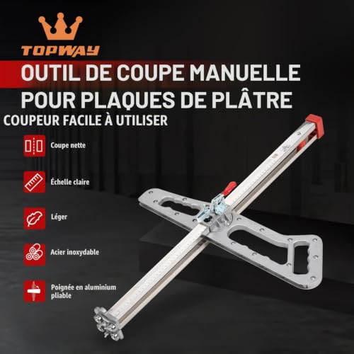 TOPWAY Découpeuse pour Plaques de Plâtre avec Poignée Pliable en Aluminium, Largeur de Coupe de 60 cm, Outil de Coupe de Plaques de Plâtre pour Travail du Bois et Bricolage – vue 2