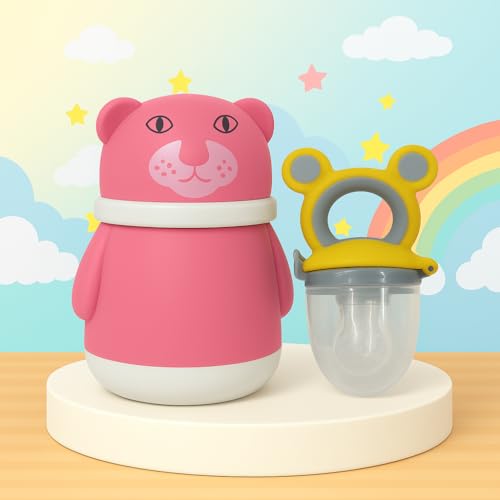 Image of Baby Skin Care Powder Talcum Puff Case Cum Container Box With Fruit Feeder Nibbler Teether For Babies /Kids /Toddler /New Born BPA Free (PATTERN 48)