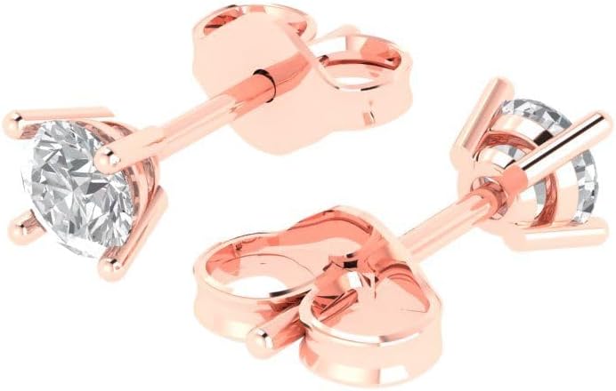 14K Rose Gold Plated 925 Sterling Silver Push back Dainty Stud Earrings for Women - 0.2 cttw Round Cut White Sapphire - Image 2