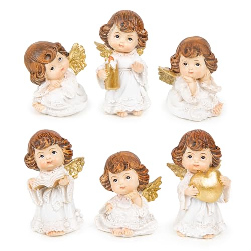 Logbuch-Verlag - 6 piccoli angeli di Natale, 6 cm, colore: bianco/oro - mini figure di angeli, decorazione natalizia, regalo