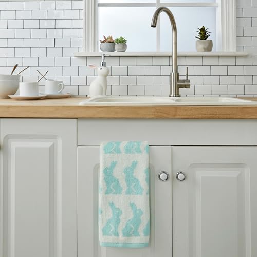 Image of SKL Home Easter Bunny Jacquard 100% Cotton 2pc Hand Towel Set, Reversible & Decorative for Bath /Kitchen /Bar & Gift, Aqua