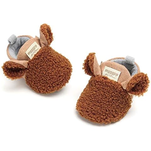 RVROVIC Baby Boys Girls Cozy Fleece Booties with Non Skid Bottom Warm Winter Socks (0-6 Months Infant, A-Brown) Cover