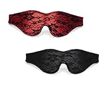 KUAIQI BDSM Kopfmaske Fetisch Gesichtsmaske,2 Stück Sexy Lace Augenmaske,Schlafmaske aus Satin,Sex Augenklappe,SM Elastikmasken,Augenbinde Fetisch Bondage Sex Spielzeug für Paare(Schwarz+Rot)