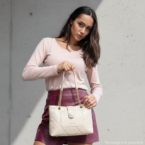 Image of Fastrack ButtonUp Shoulder Bag | Quilted Faux-Leather Women's Handbag | Bag with Chain Strap & Dual Closure