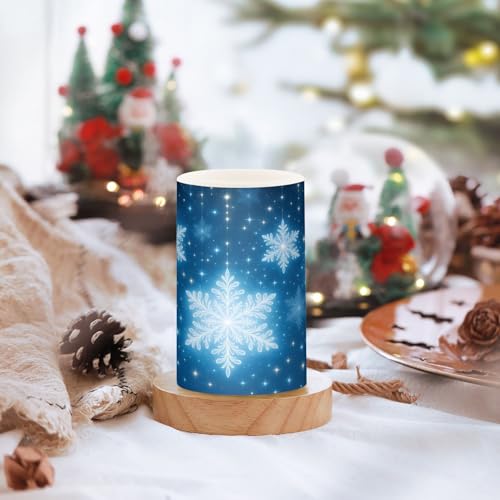 Image of Flickering Flameless Candles, Christmas Snowflakes Blue Background LED Candles with Remote Timer, Set of 2 Battery Operated Candle for Valentine Wedding Birthday