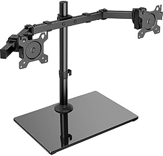 ErGear Dual Monitor Stand for 13"- 32"/12KG Screen Solid Tempered Glass Base VESA Plate Slide Design for Monitors Align Dual Monitor Arm Tilt ±45° Swivel ± 35° Rotation 360° VESA 75/100mm
