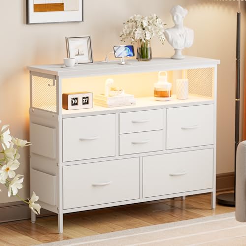 IKIFLY 収納チェスト 棚付き 箪笥 リビング 引き出し 大容量 洋服タンスキャビネット 布製 衣類収納 整理 寝室収納 一人暮らし新生活【幅100×奥行29.5×高さ82.5cm】白色