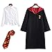 Produktbild FStory&Winyee Harry Potter Kostüm Kinder Erwachsene Umhang Unisex Gryffindor Hufflepuff Ravenclaw Slytherin Outfit Set Fanartikel Cape,Krawatte,Hemd Halloween Fasching Verkleidung Schwarz 115-185