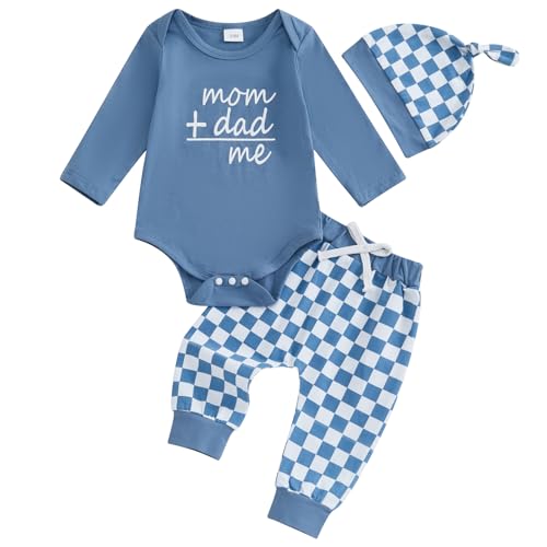 Image of CREAIRY 3Pcs Newborn Baby Girl Boy Coming Home Outfit Mom and Dad Me Romper Bodysuit Tops Pants Set +Hat Fall Clothes
