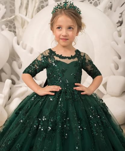 Flower Girl Dress Lace Appliques - Sequin Princess Pageant Dress Velvet Bow Ball Gown4