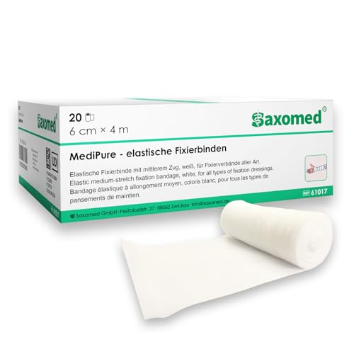 Saxomed elastische Mullbinden 6cm x 4m – 20 Stück Fixierbinden Bandage – latexfreie Binden Verband dehnbar