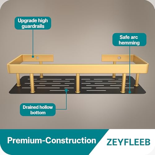 Image of Bathroom Accessories - Multipurpose Aluminium Bathroom Shelf for Wall, Self-Adhesive Wall Mounted Bathroom Organiser Without Drill (2, Bathroom Shelf - Gold)