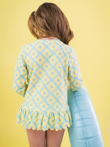 Image of RuffleButts Baby /Toddler Girls Scalloped Long Sleeve Rash Guard 2-Piece UPF50+ Sun Protected Swimsuit