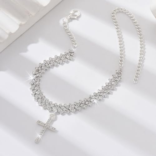 Image of Sora Tuki Ankle Bracelets for Women Waterproof Butterfly Heart Cross Anklets for Women Tennis Rhinestone Anklet Bracelet Large Plus Size Anklets Big Ankle Beach Summer Foot Jewelry