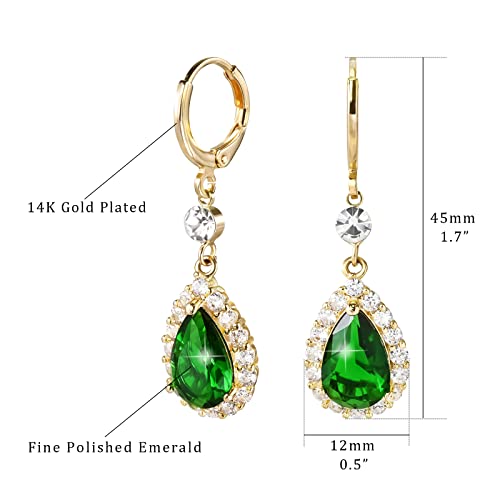 Emerald Green Earrings with 14k Gold Plated Sterling Silver Post Hypoallergenic Handmade Rhinestone Dangle Earrings for Women Fashion Trendy4