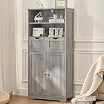 Iwell Tall Storage Cabinet with 2 Drawers & Adjustable Shelves, Bathroom Cabinet with Doors, Cupboard, Floor Cabinet for Living Room, Dining Room, Entryway, Grey - Image 5