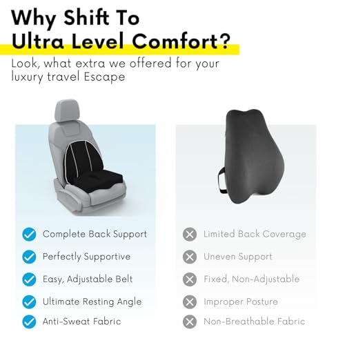 Image of Pillow Kit Memory Foam Back Support and Siting Cushion Ergonomic Adjust Sitting Position Relief Pain for Car or Office Chair. (Midnight Black, Spine Support)