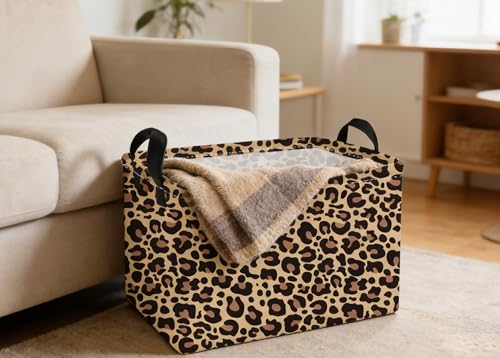 Image of Essme Rectangular Kids Baskets,Leopard Print Storage Box,Cute Basket for Kids with Handles for Room Decor, Book Bins,Shelf Basket.(Leopard Print)