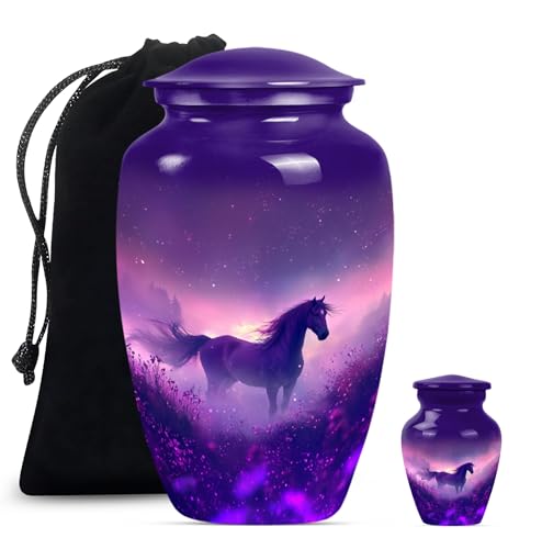 Image of Horse Urn for Ashes - Large 10 Inch Cremation Urns for Human Ashes Adult Male - Funeral Urns for Adult Women - Decorative Ash Holders - 10 inch & 3 inch Pack of 2