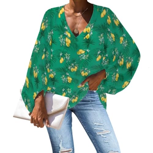 Horeset Blue Sea Turtle Long Sleeve T Shirt Top for Womens,Casual V Neck Ruffle Blouses Novelty Tops Loose Fit Pullover