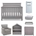 Crib Furniture - 7 Piece Nursery Set with Crib Mattress, Convertible Crib, Dresser, Bookcase, Glider Chair, Changing Top, Crib Sheets, Serta Fall River - Gray/Dove Gray
