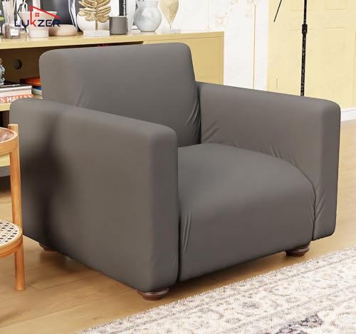 Image of Lukzer 1 Seater Plain Grey Design Universal Sofa Cover | 360 Fully Covered Anti-Slip Washable Couch Cover Protecter | 140 GSM Stretch Fit Polyester + Spandex Slipcover (90-140cm /SC-030-01)