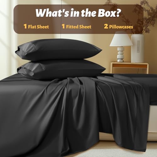 Shilucheng 100% Egyptian Cotton King Size Sheets Set - 1000 Thread Count,Luxury Cotton Bed Sheets,Breathable & Cooling Bedding and Pillow Cases, 16 Inch Deep Pocket - 4 Piece (Black, King)
