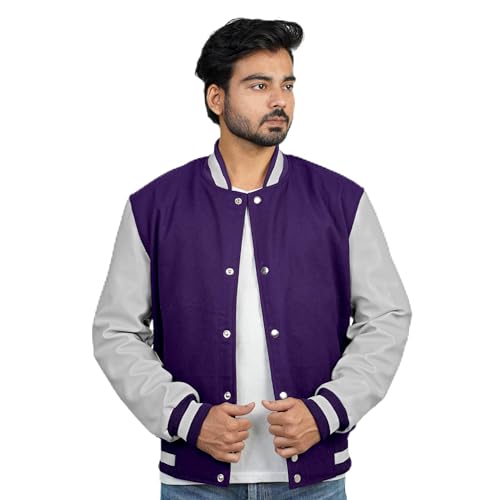 Image of Men's Fashion Varsity Jacket Causal Slim Fit Wool Letterman Baseball Bomber Jackets