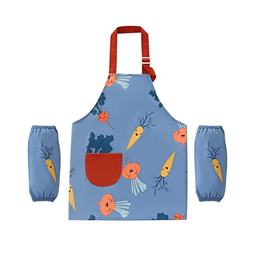 Mamiddle Kinder Schürzen für Mädchen Jungen Wasserfeste Kochschürze für Kinder mit Taschen Verstellbarer Riemen für Kinder Kochen Backen Malen Gartenarbeit Cover