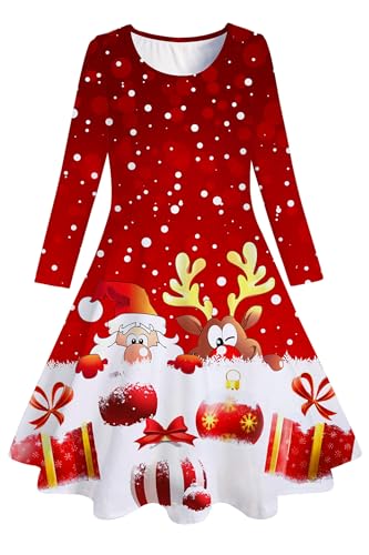 Belovecol Vestido de Navidad para niñas, Vestido de Papá Noel, muñeco de Nieve, de 8 a 9 años