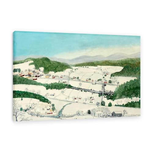 Tableau Vallée de Cambridge en hiver par Grand-mère Moïse, grande toile 120x80cm avec cadre