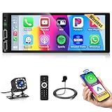 6.9 inch Single Din Car Stereo Upgrade Wireless Apple Carplay,Hikity 1280 * 480 IPS Touch Screen Car Radio Bluetooth 5.1 Wireless Android Auto,Car Audio Receiver EQ FM 2USB SWC+Backup Camera