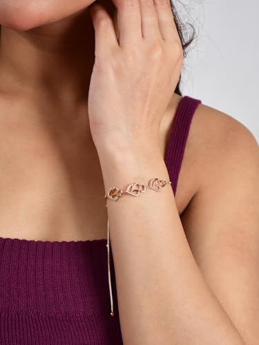 Image of Nilu's Collection Silver & Rose Gold With American Diamond Heart Link Adjustable Bracelet For Women