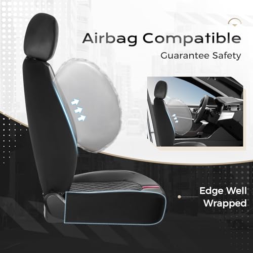 Image of Coverado Car Seat Covers, Seat Covers for Cars, Front Car Seat Covers Protector Waterproof, Leather Car Seat Cushion Universal Fit for Most Cars (Black-Red)