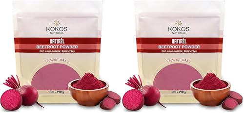 Image of Kokos Natural Beetroot Powder 200 Gm | Natural, Rich in Antioxidants, Improves Blood Flow & Exercise Performance | Use in Soups, Curries, Smoothies, Cakes, Pancakes | Natural Food Colour (Pack of 2)