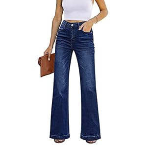 Schlaghose Damen High Waist Wide Leg Baggy Jeans Stretch Hosen
