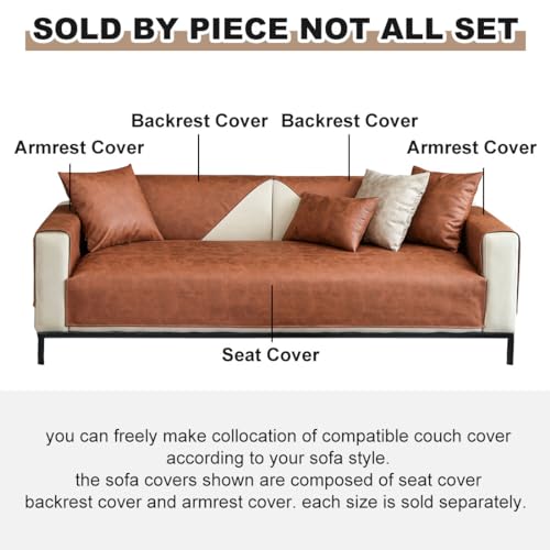 vctops Vintage Leather Look Sofa Cover Water Resistant Non-Slip Sectional Couch Cover Sofa Slipcover for Dogs, Children, Pets Furniture Protector (Coffee,28"x28")