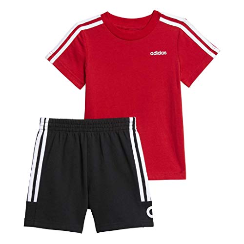 adidas Baby Boys Li'l Sport Cotton Tee & Shorts Clothing Set, Black/Red, 12 Months