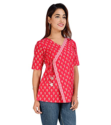 Image of COTLAND Fashions Jaipuri Cotton Angrakha Style Top for Women (Partial Open)